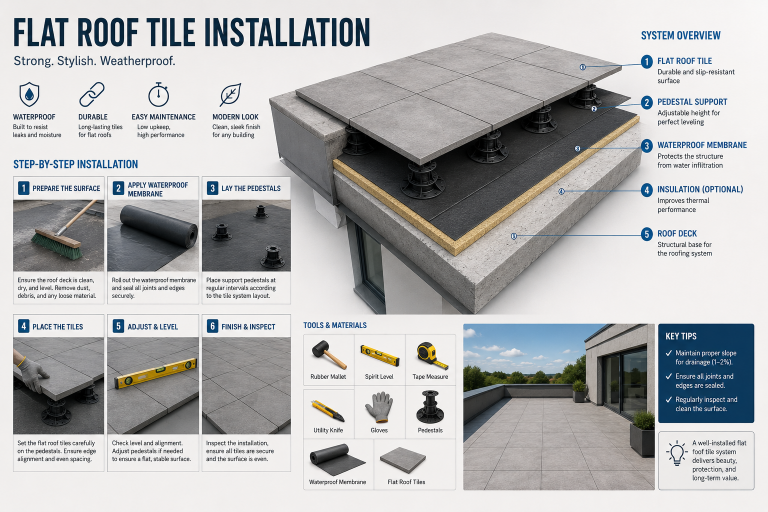 Flat roof tile installation
